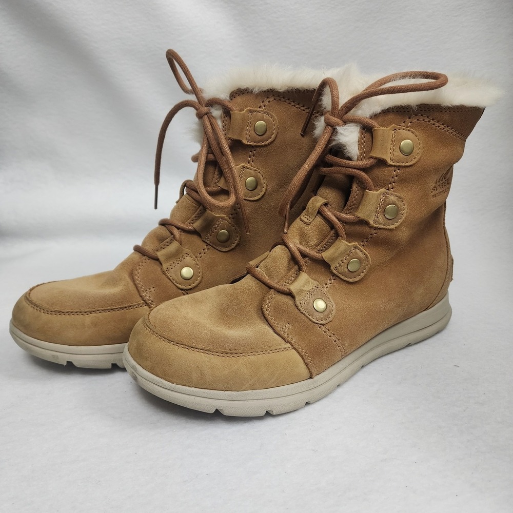 Sorel Explorer Joan NL3039-224 Snow Boots Womens 10 Brown Suede Waterproof
